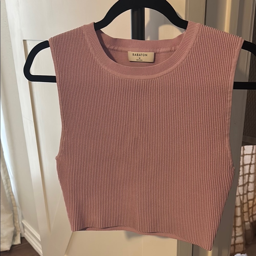 Babaton Pink Sleeveless Ribbed Top